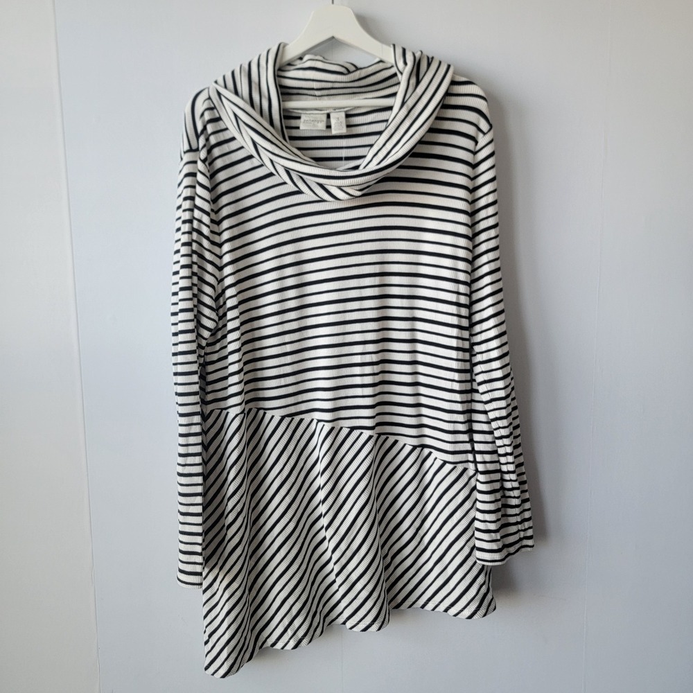 zenergy by chico's women's striped‎ cowl neck shirt size XL  long sleeve